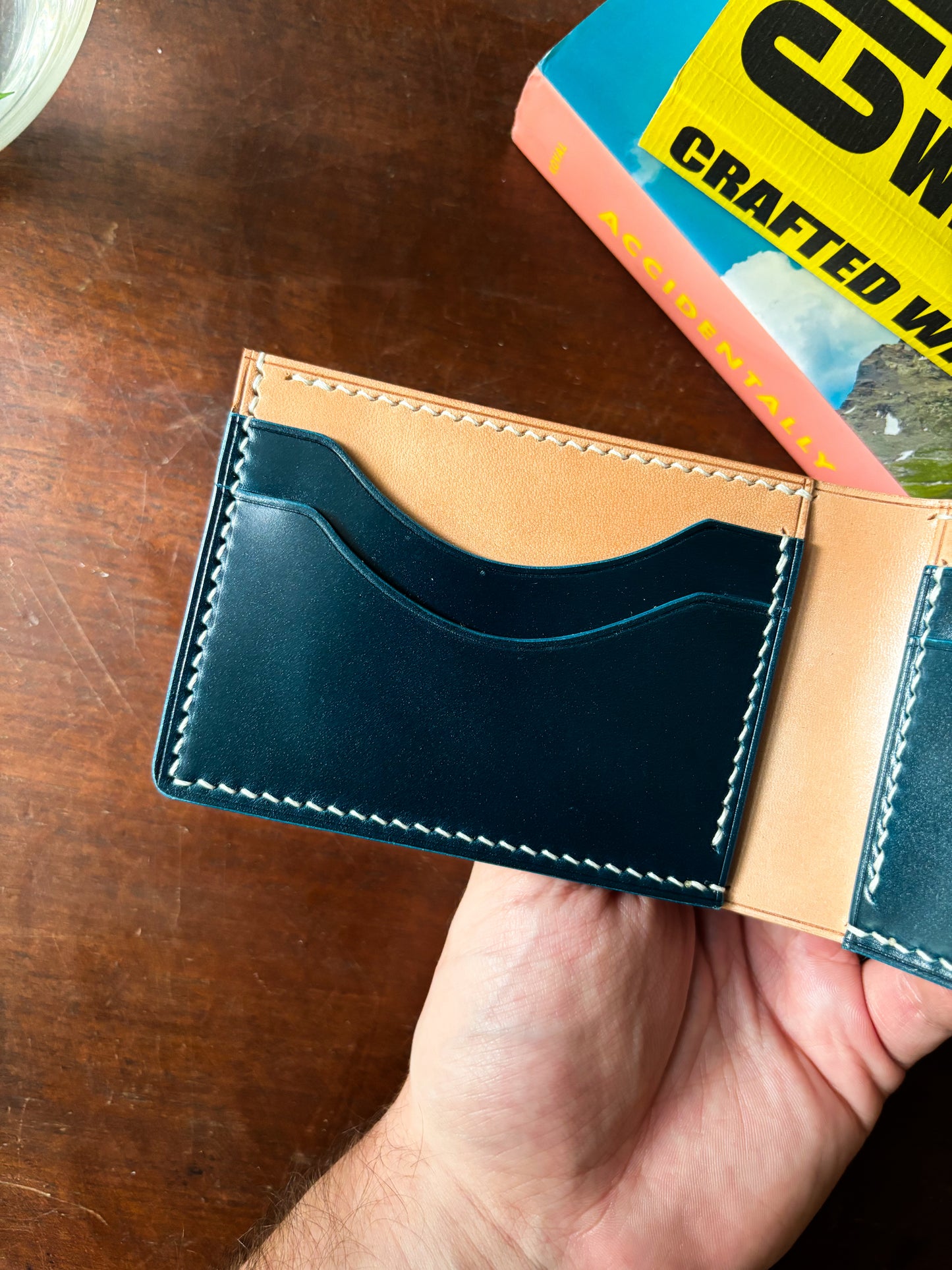 Shell Cordovan Deep Blue and Natural Billfold