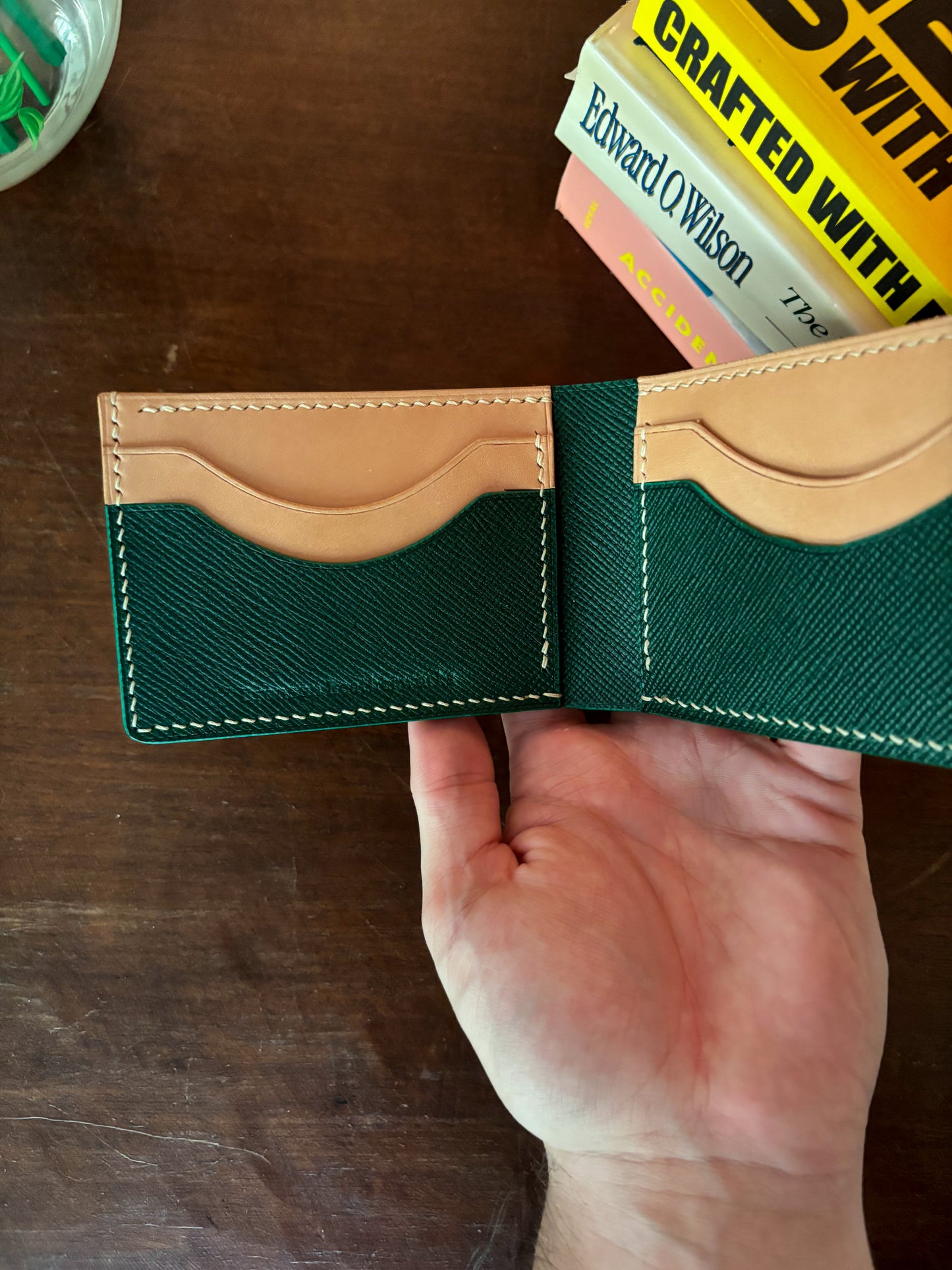 Shell Cordovan Camel and Natural/Green Billfold