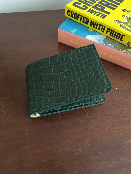 Forest Green American Wild Alligator and Chevre Billfold