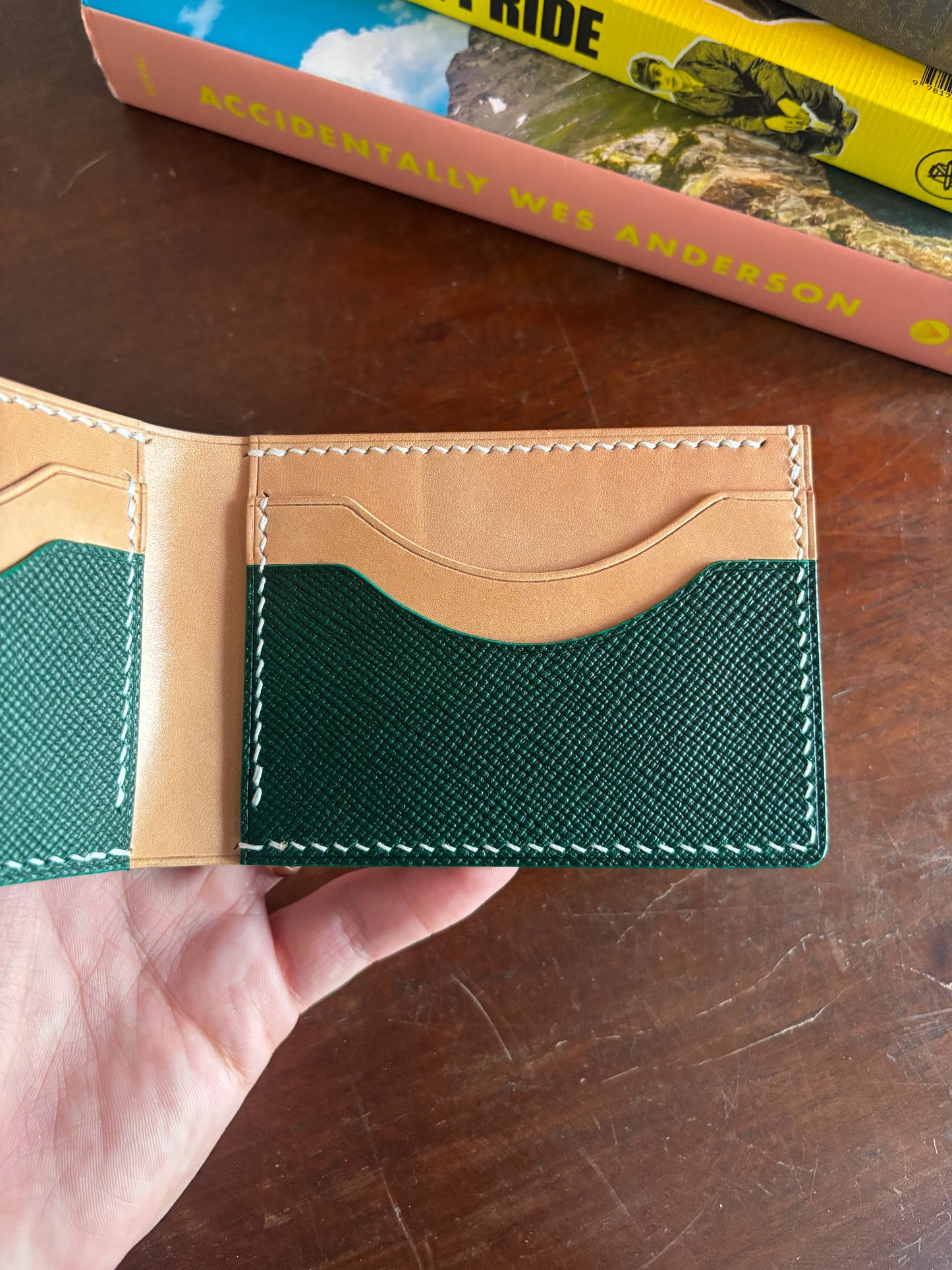 Natural and Saffiano Green Billfold