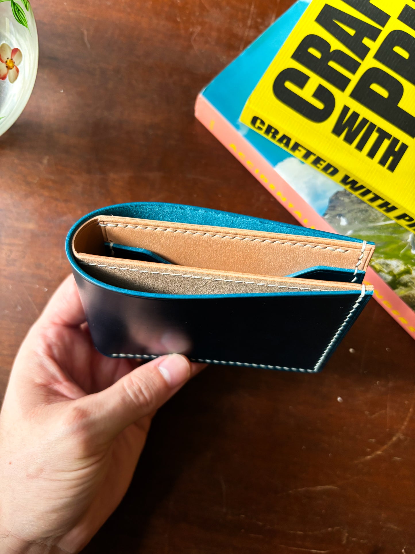Shell Cordovan Deep Blue and Natural Billfold