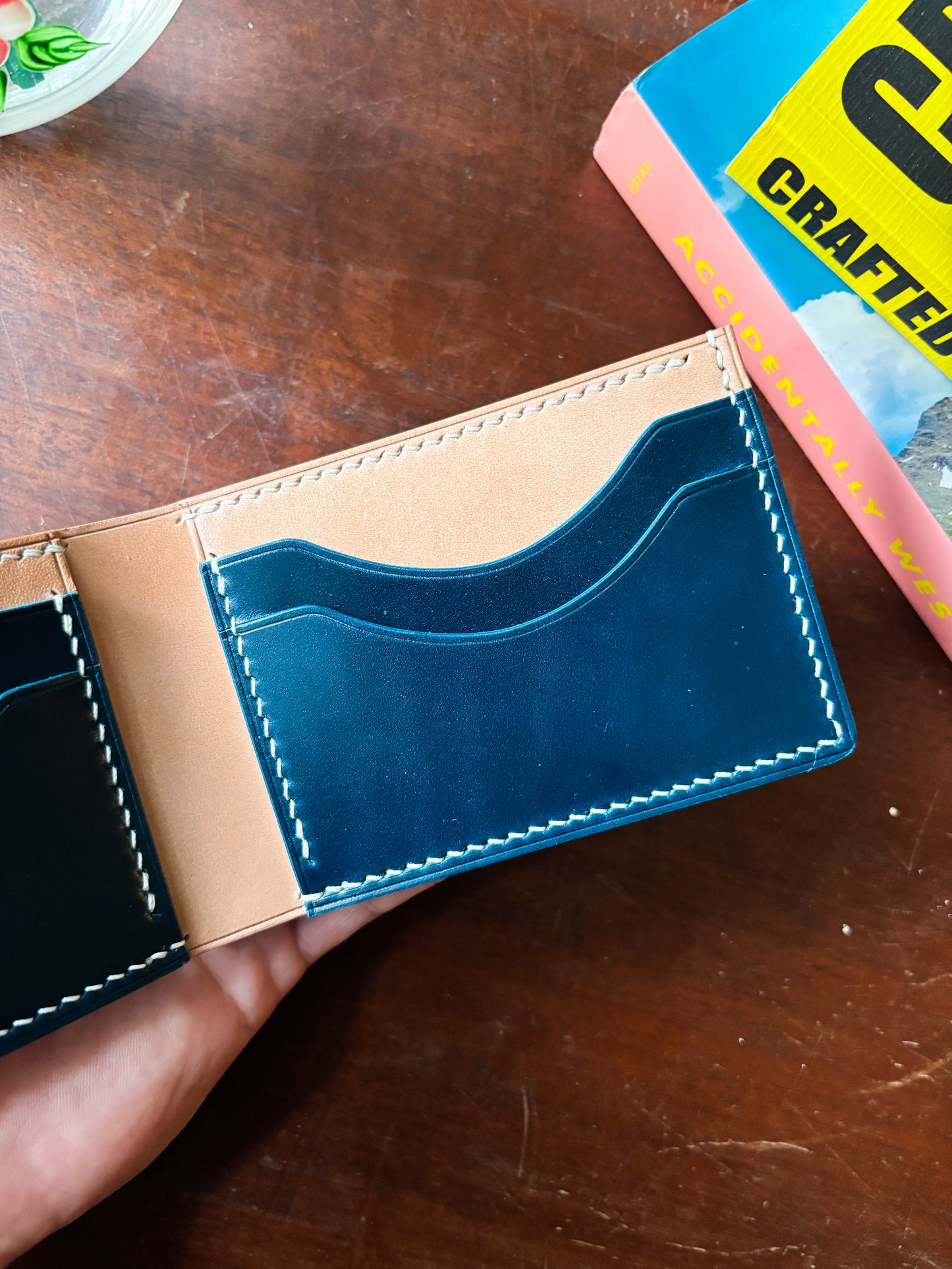 Shell Cordovan Deep Blue and Natural Billfold