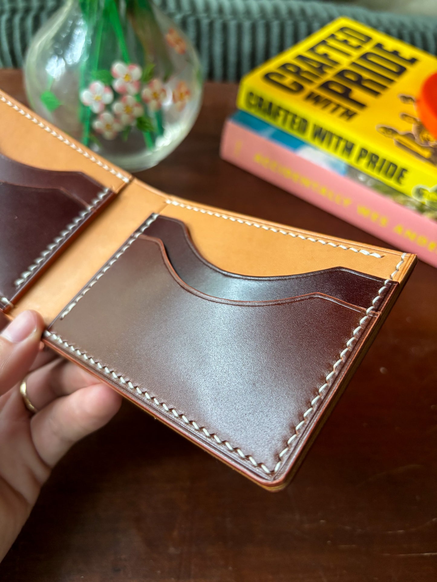 Shell Cordovan Burgundy and Natural Billfold