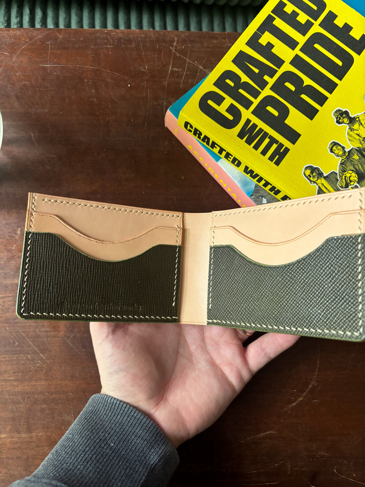 Shell Cordovan Camel, Olive hatch, and Natural Billfold