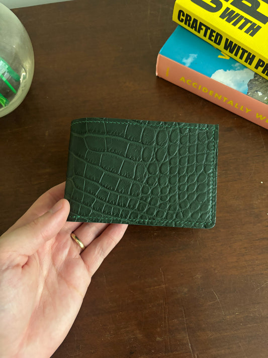 Forest Green American Wild Alligator and Chevre Billfold