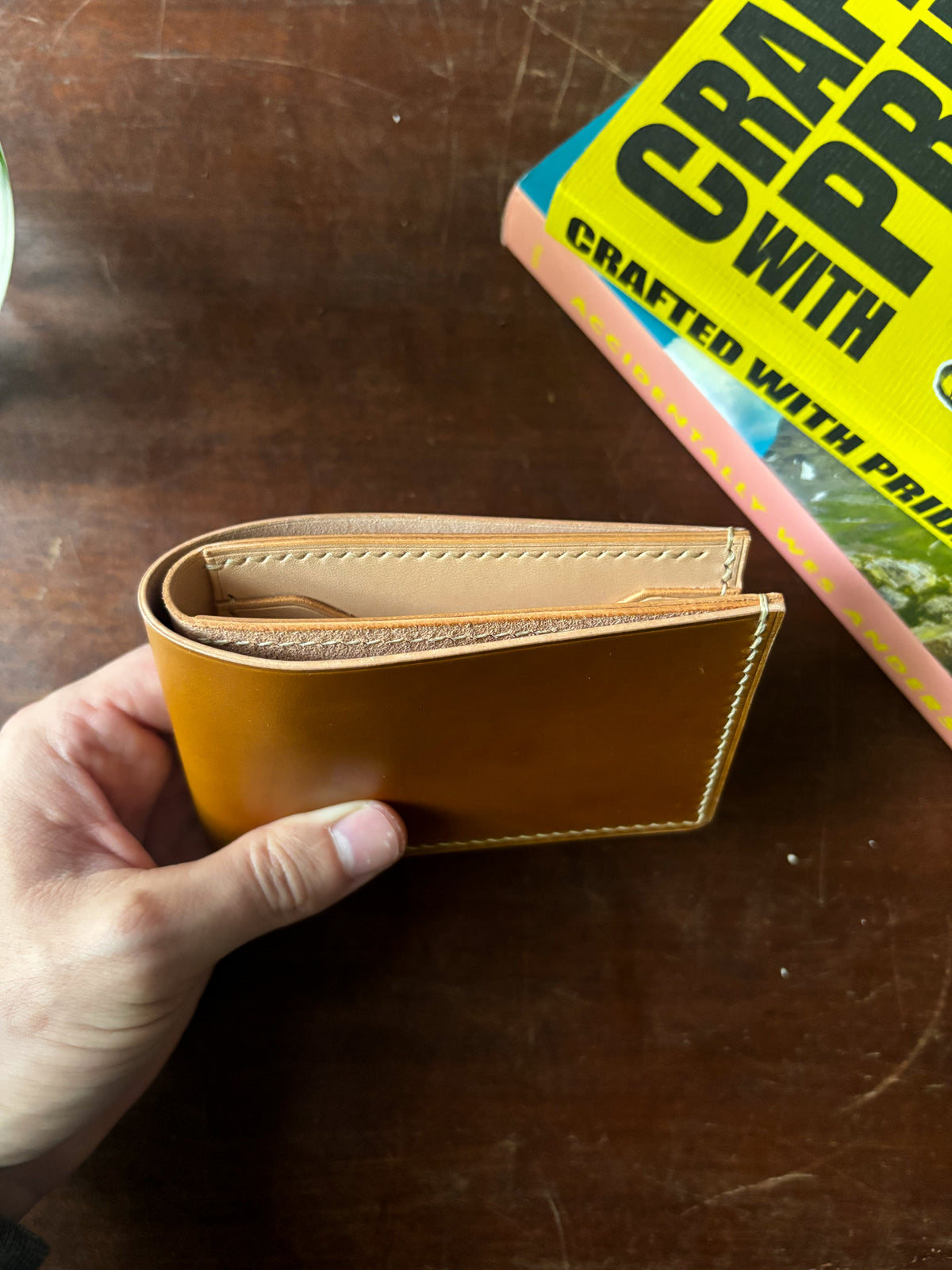 Shell Cordovan Camel, Olive hatch, and Natural Billfold
