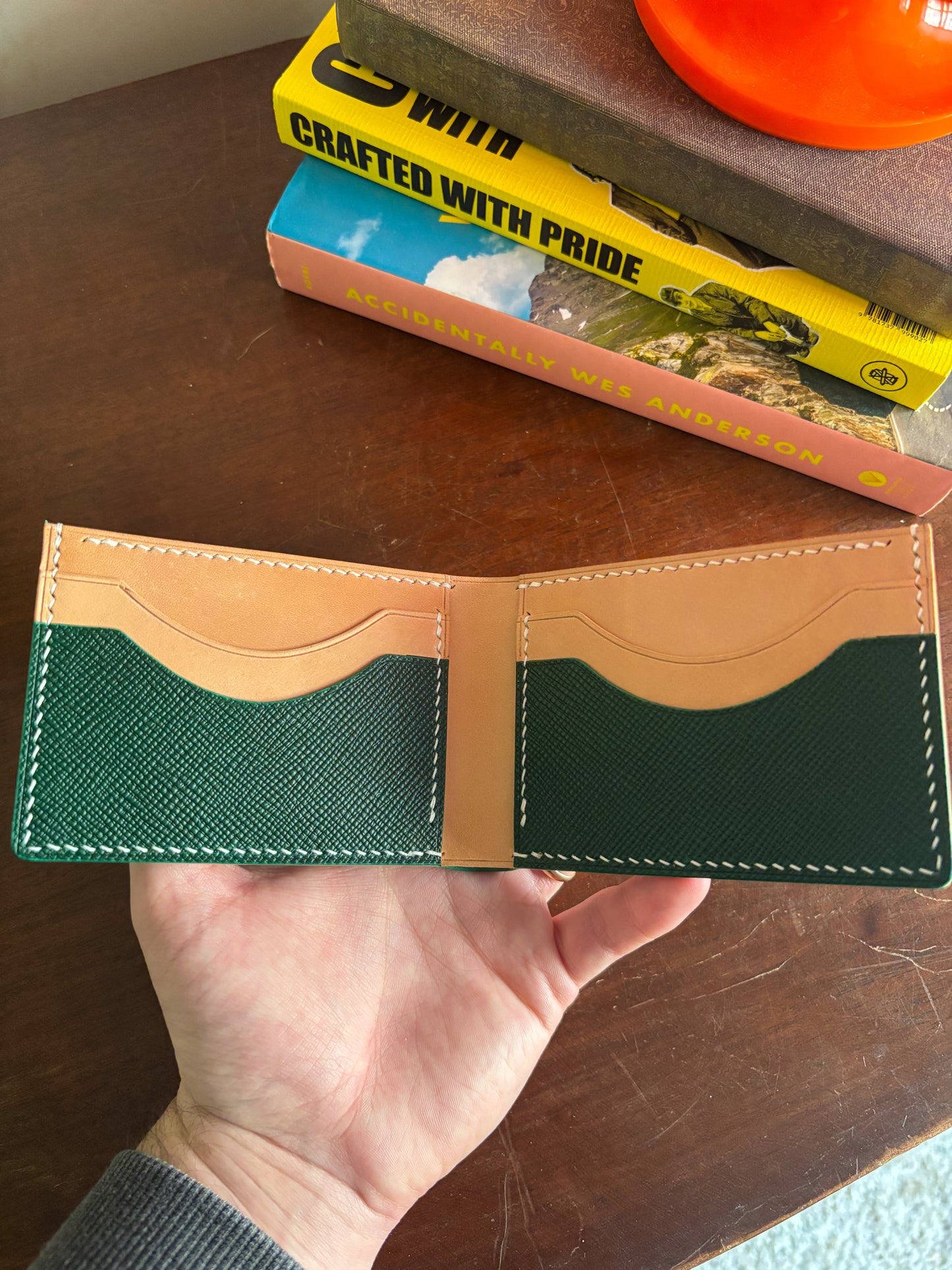 Natural and Saffiano Green Billfold