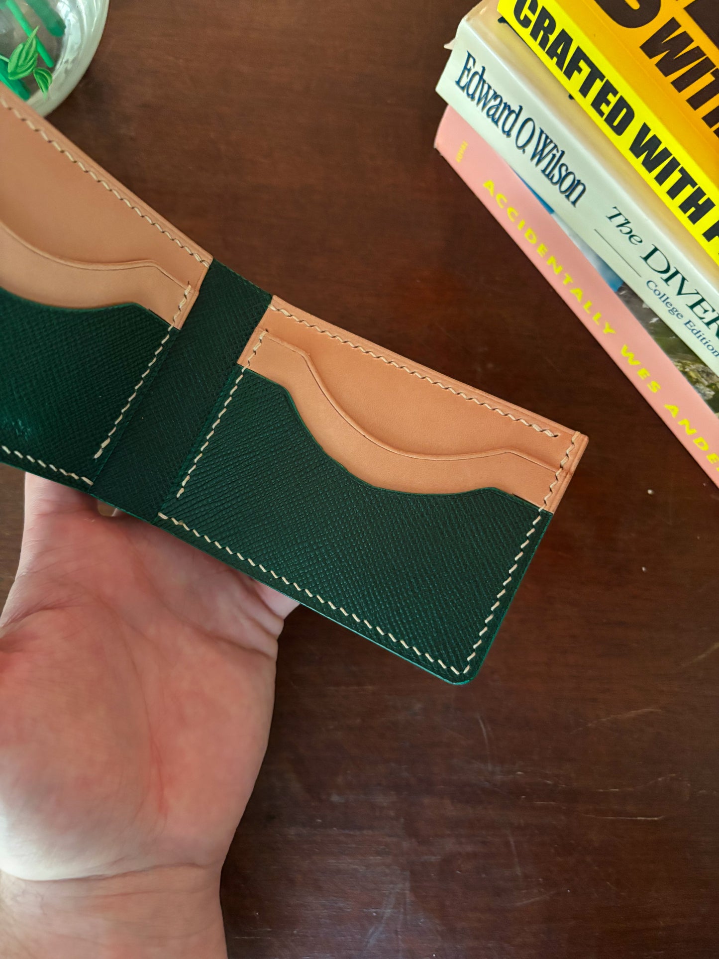 Shell Cordovan Camel and Natural/Green Billfold