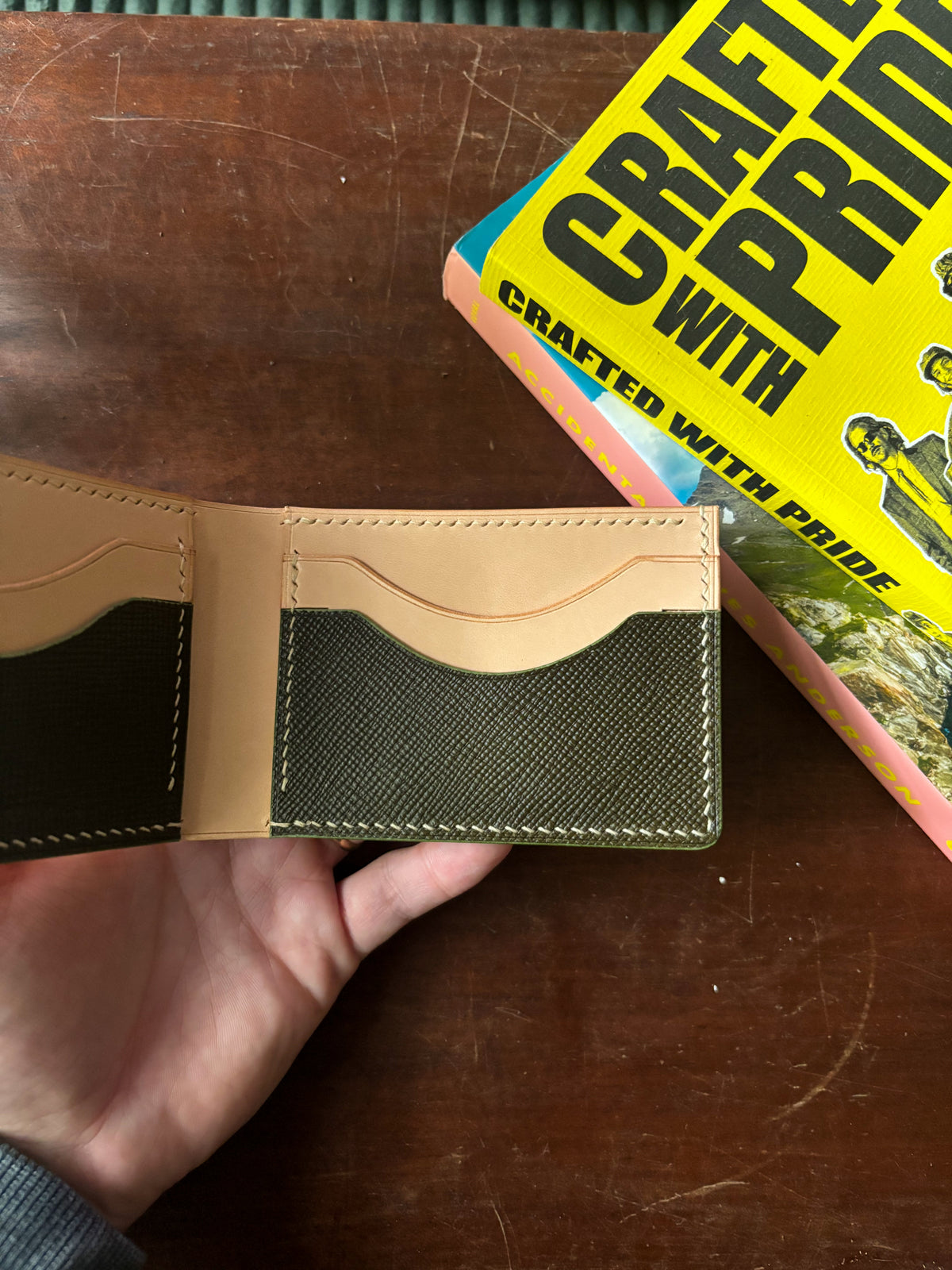 Shell Cordovan Camel, Olive hatch, and Natural Billfold