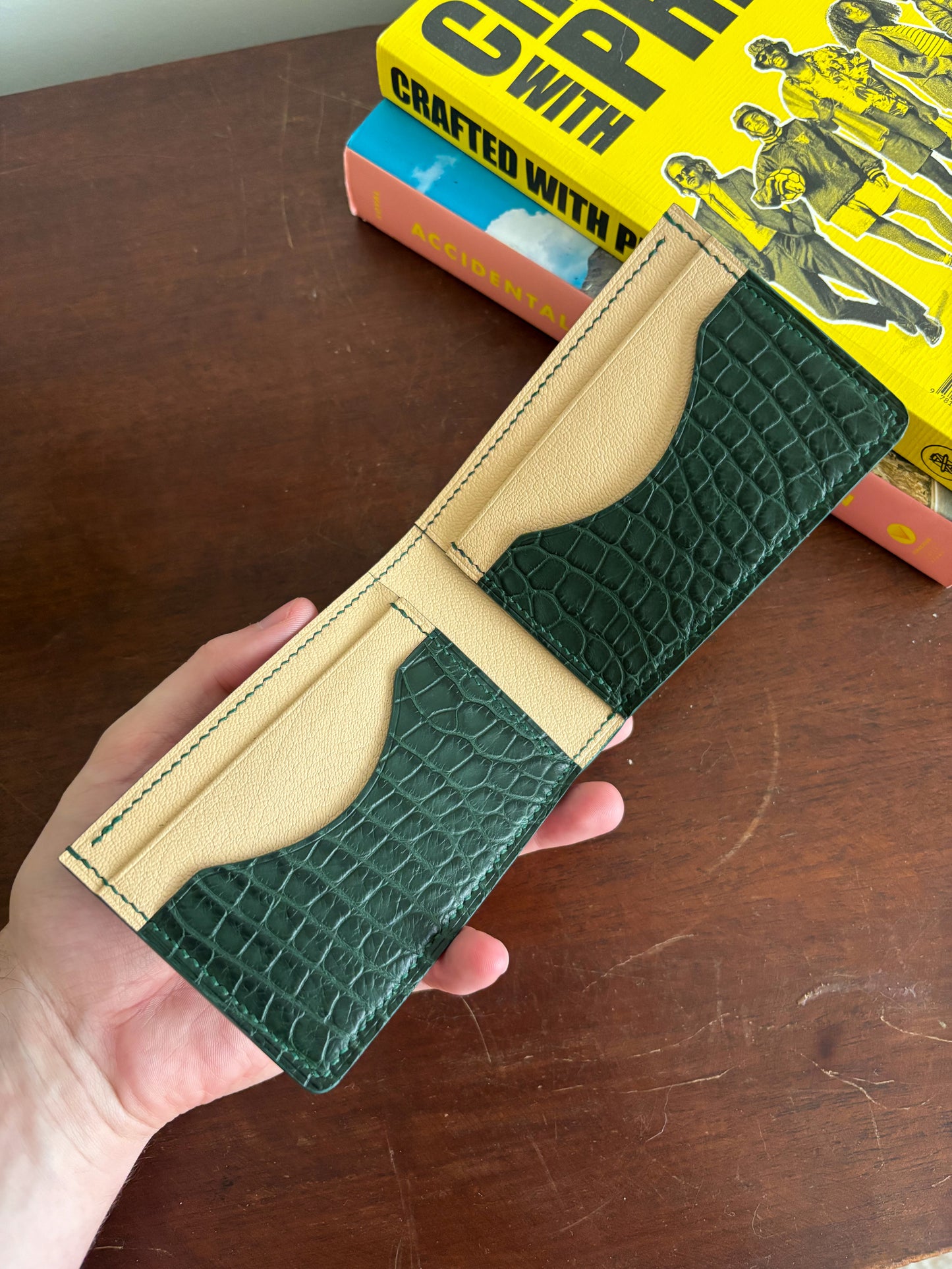 Forest Green American Wild Alligator and Chevre Billfold
