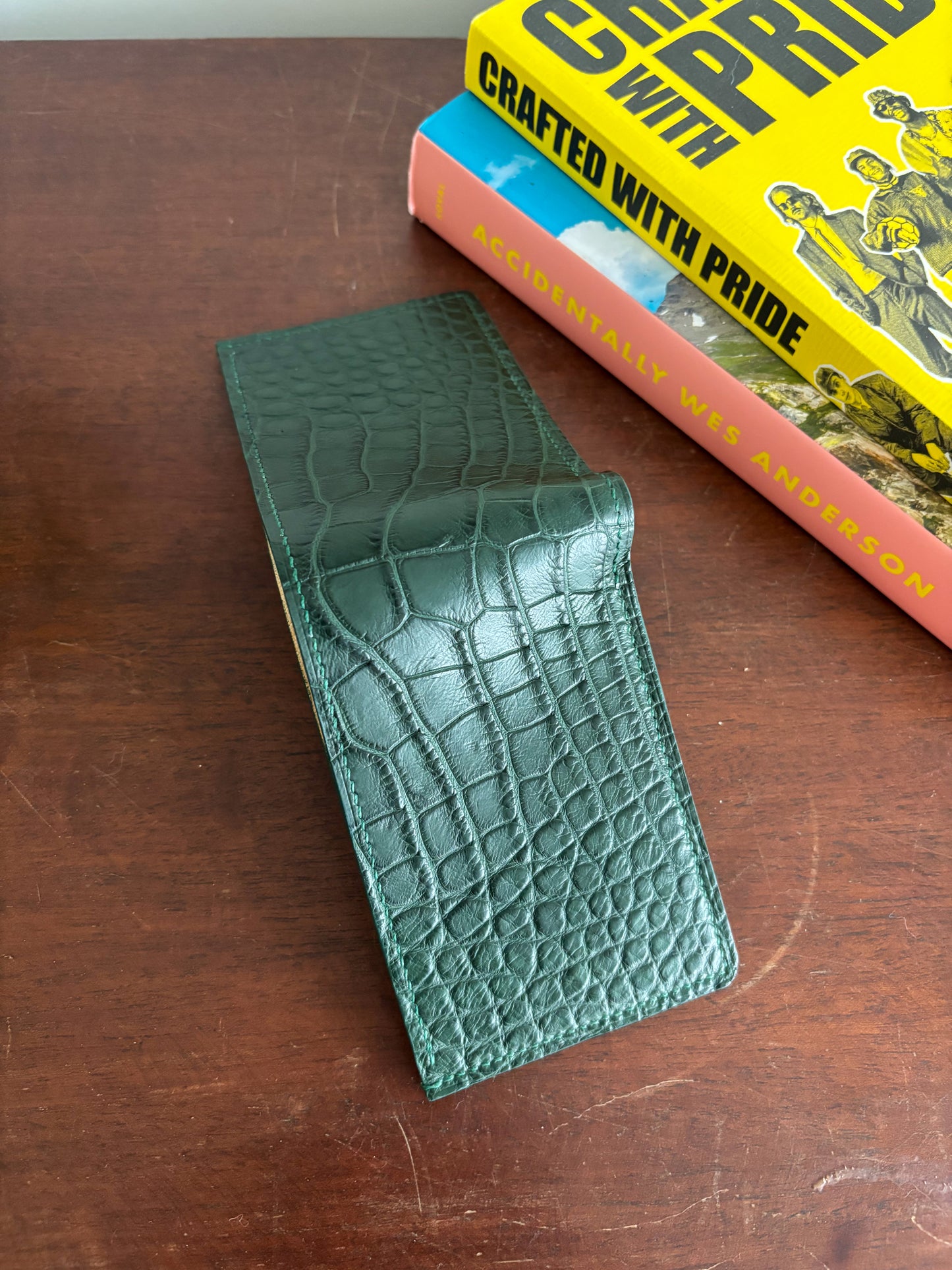 Forest Green American Wild Alligator and Chevre Billfold