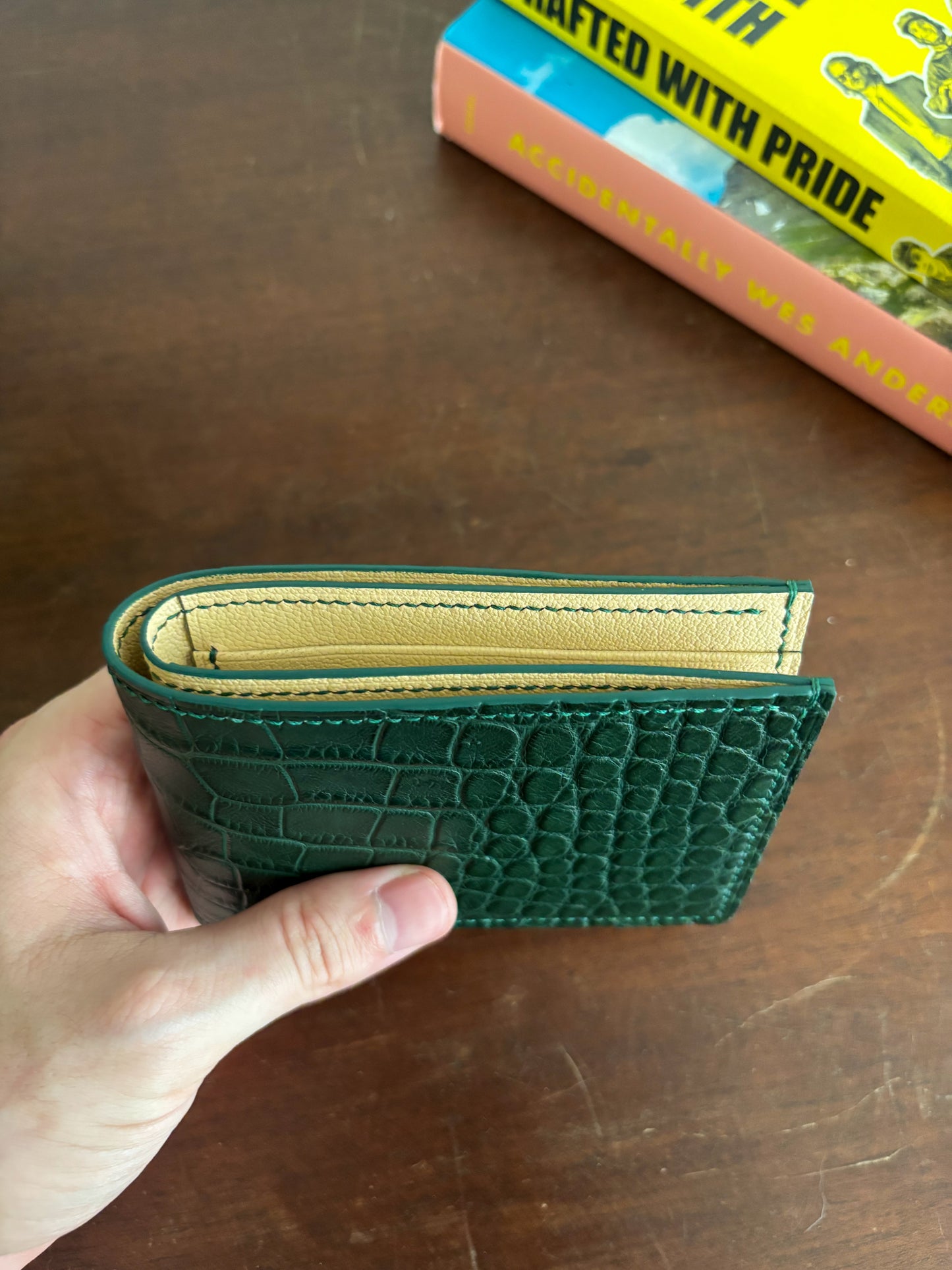 Forest Green American Wild Alligator and Chevre Billfold