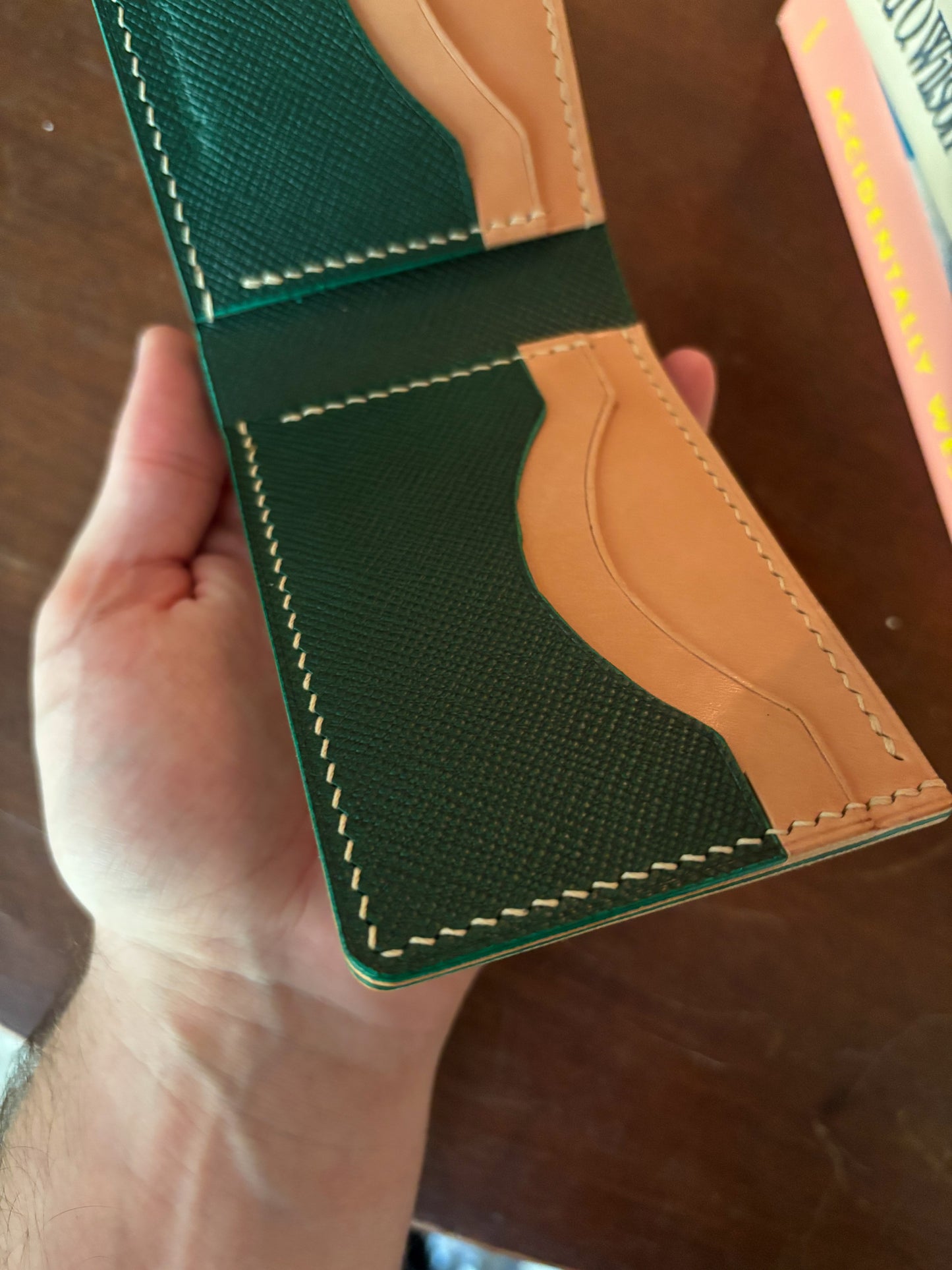 Shell Cordovan Camel and Natural/Green Billfold