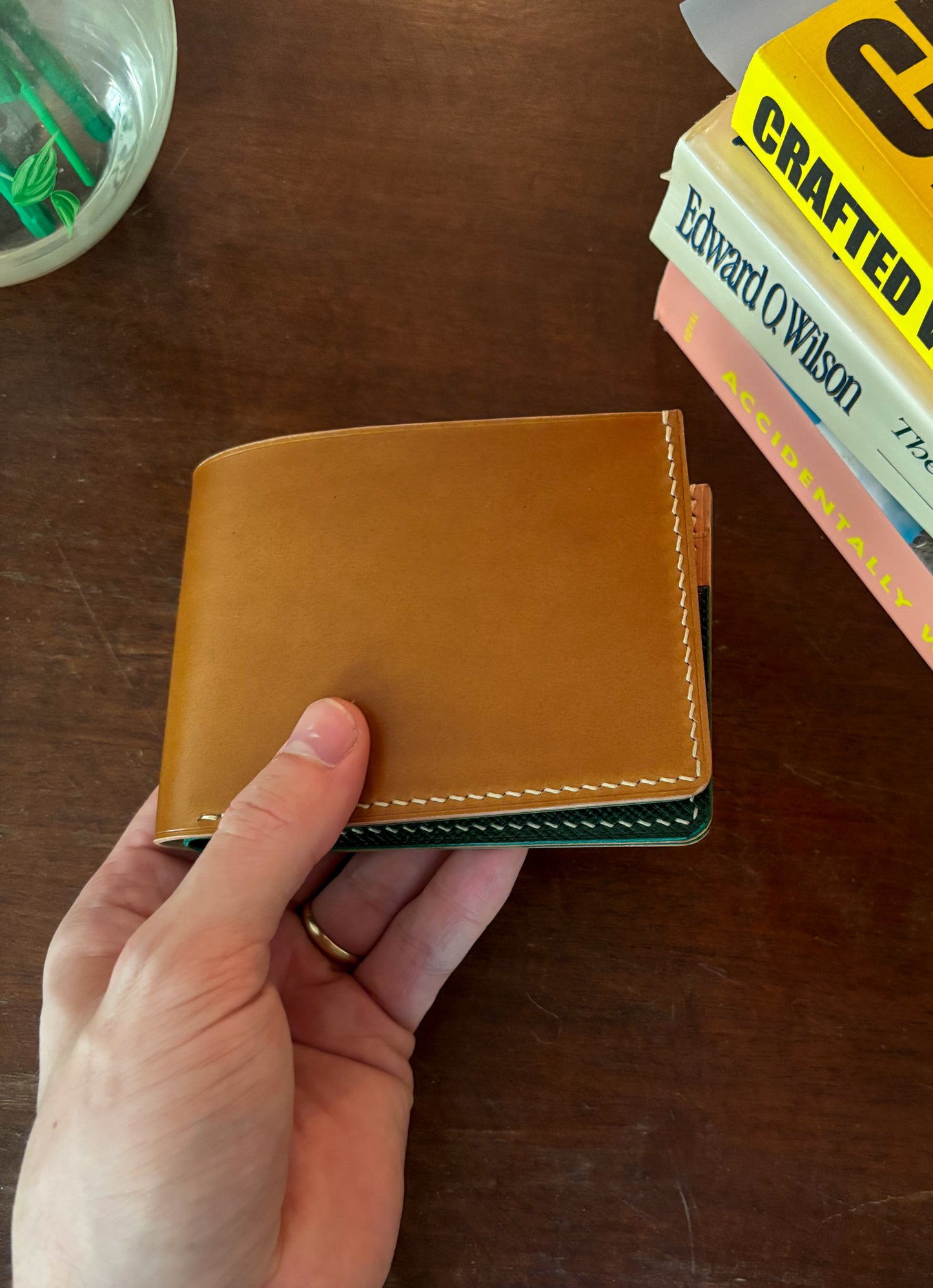 Shell Cordovan Camel and Natural/Green Billfold