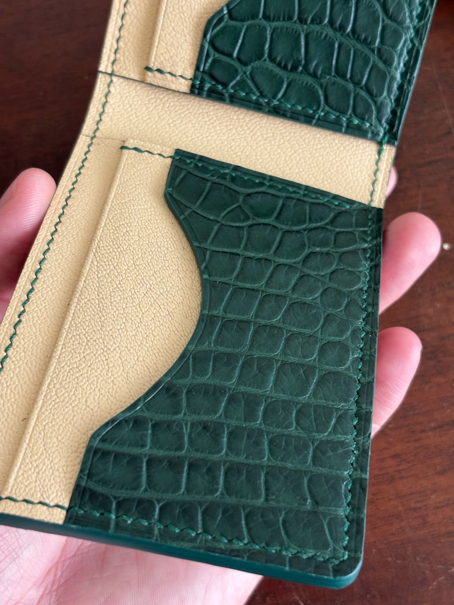Forest Green American Wild Alligator and Chevre Billfold