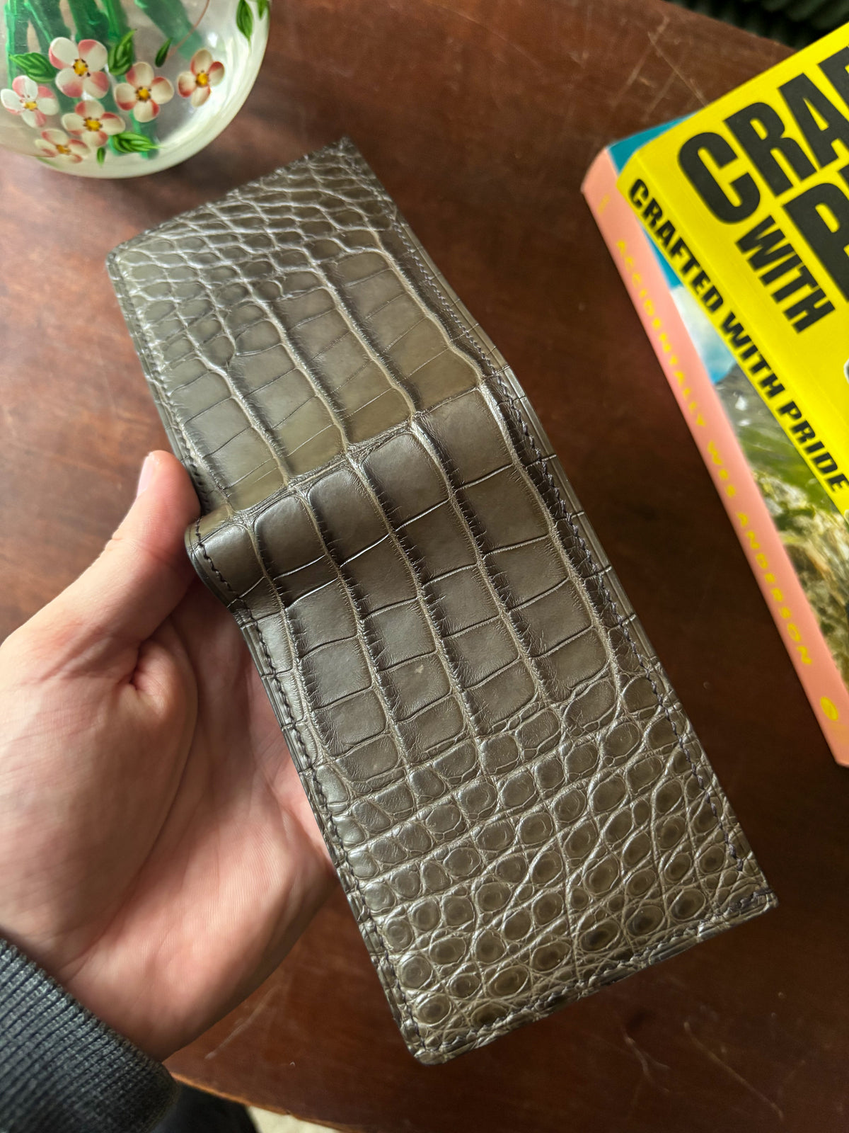 Nicotine American Alligator and Chevre Billfold