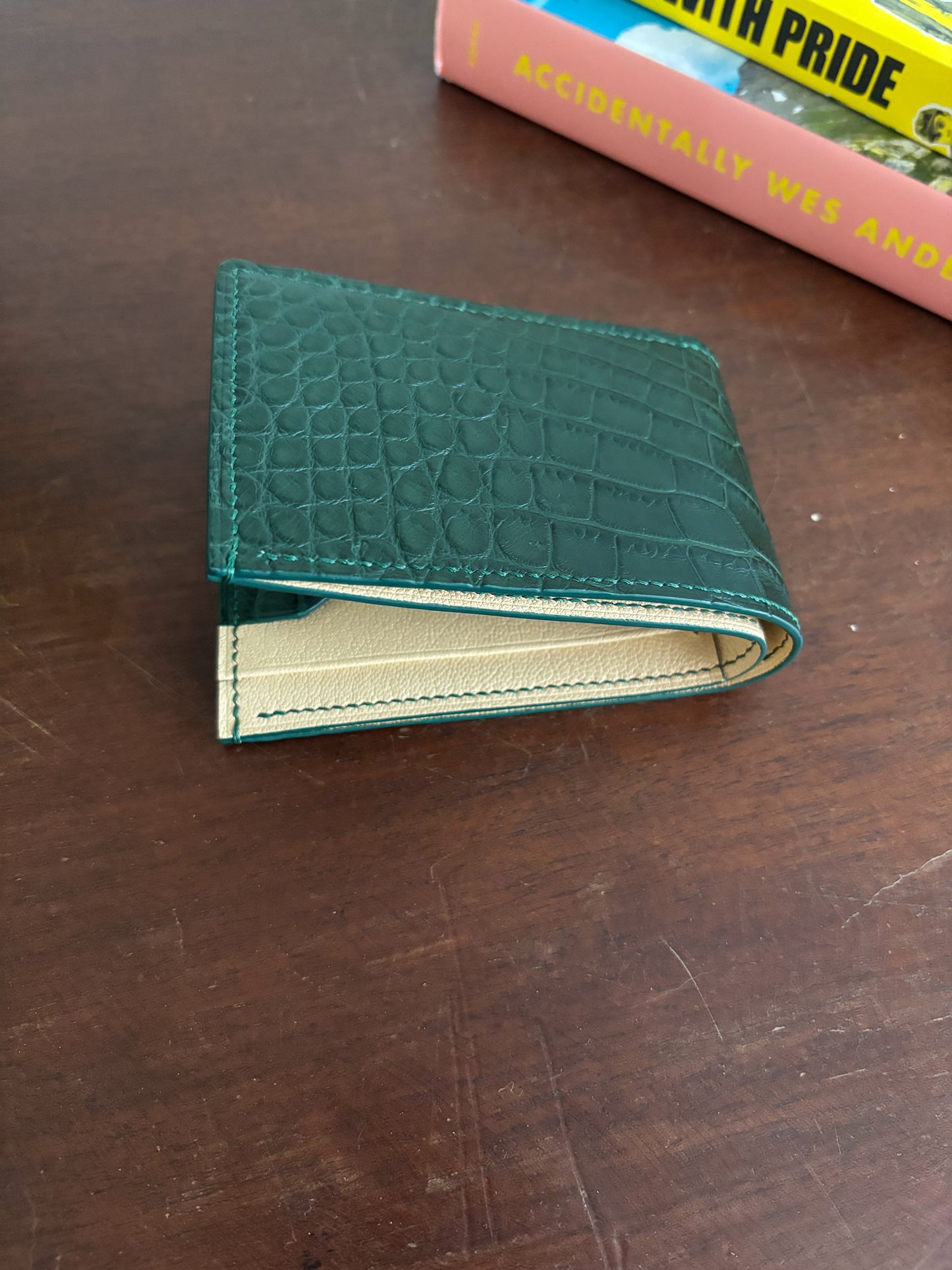 Forest Green American Wild Alligator and Chevre Billfold