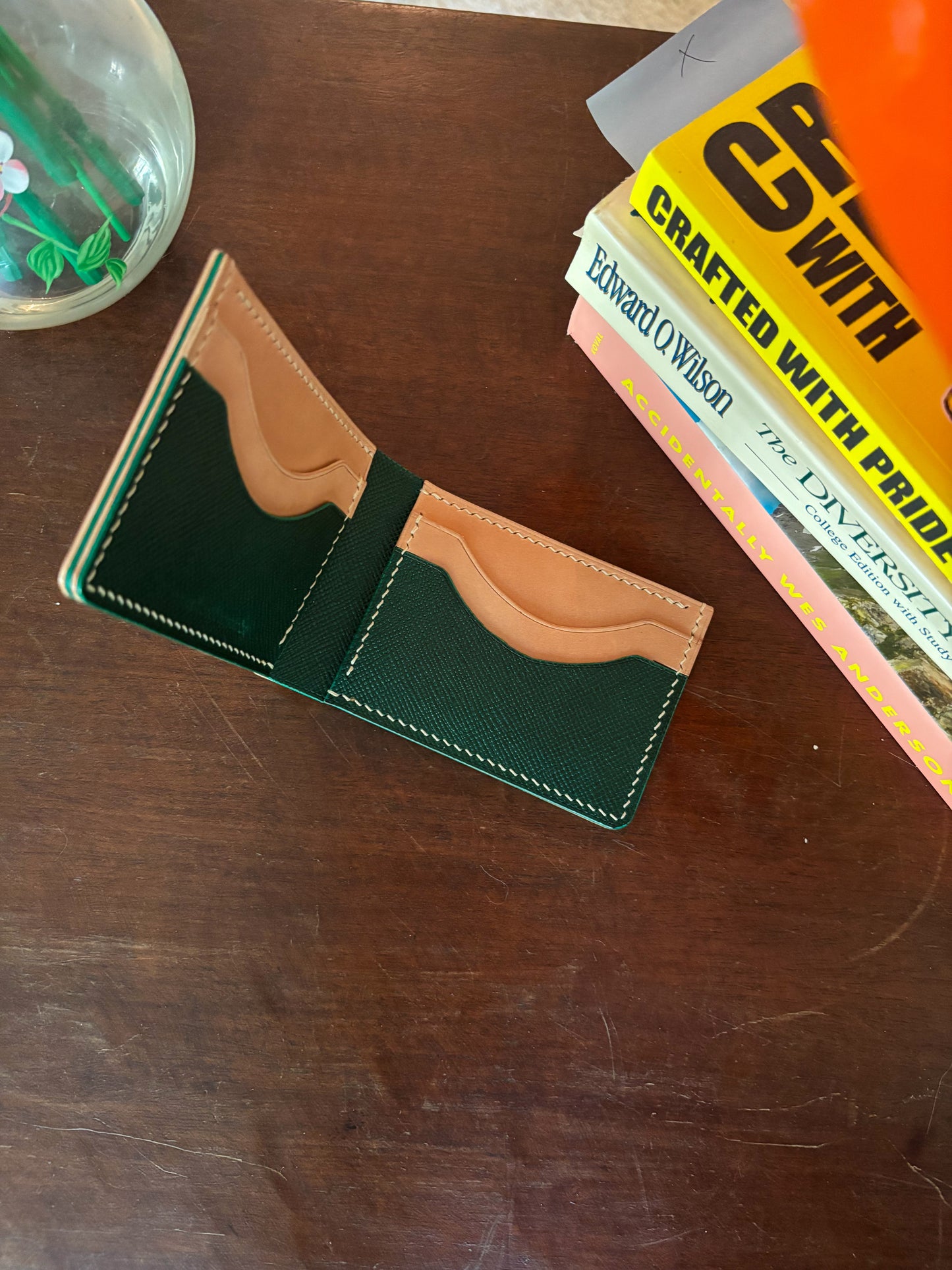 Shell Cordovan Camel and Natural/Green Billfold