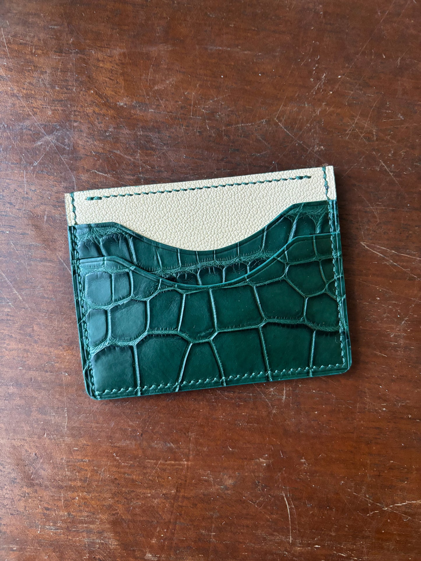 Forest Green American Wild Alligator and Chevre Cardholder