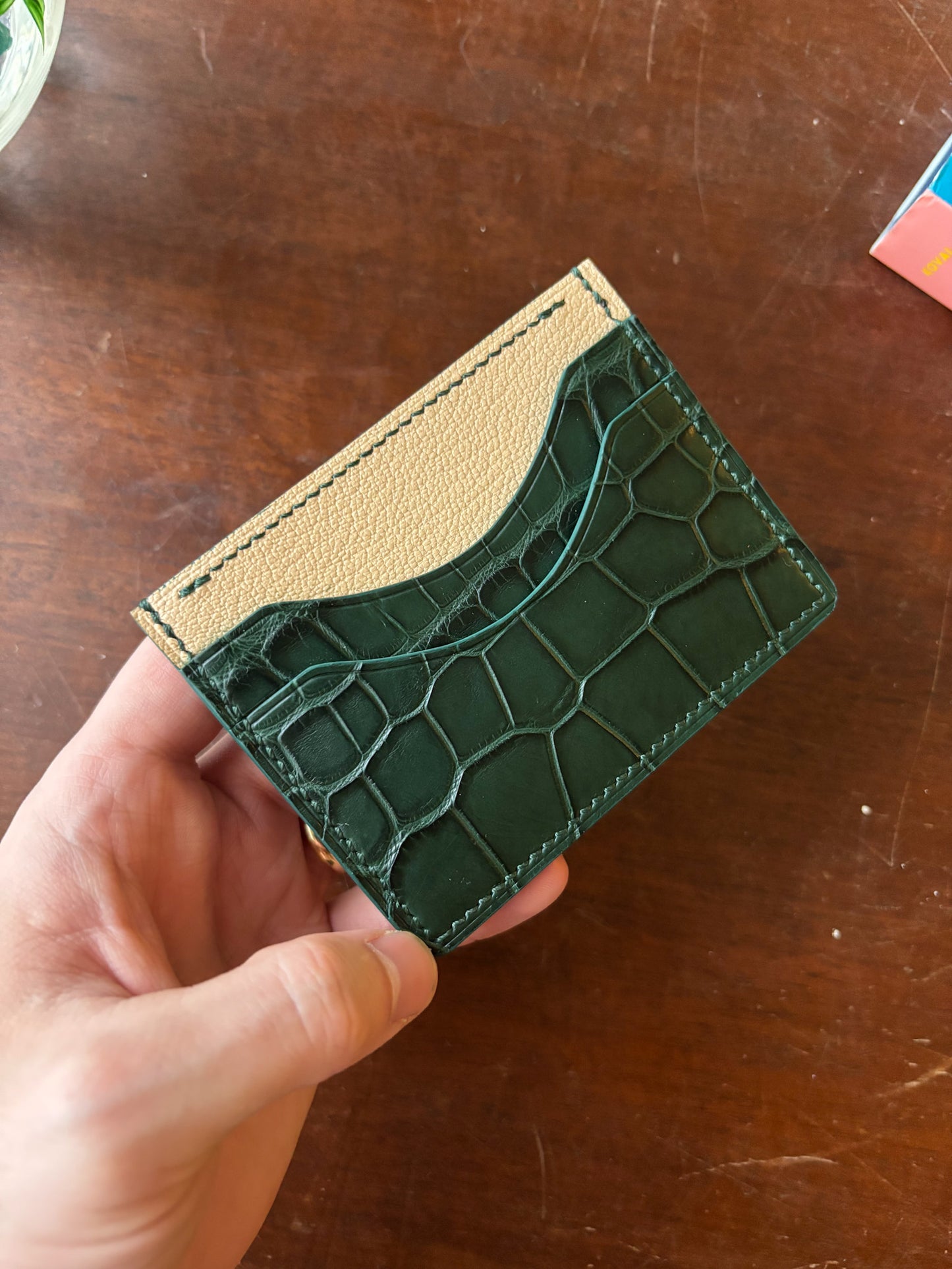 Forest Green American Wild Alligator and Chevre Cardholder