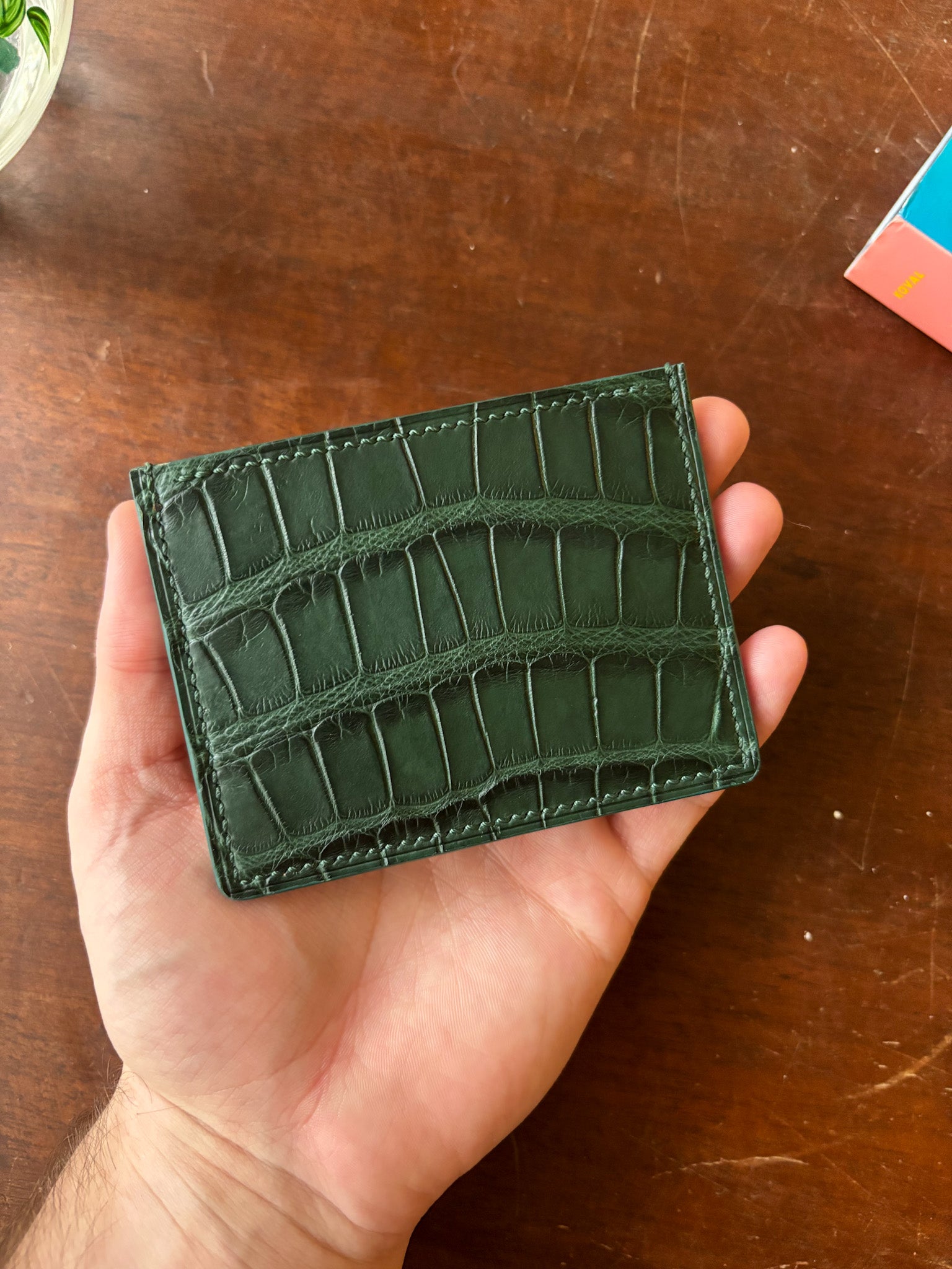 Forest Green American Wild Alligator and Chevre Cardholder