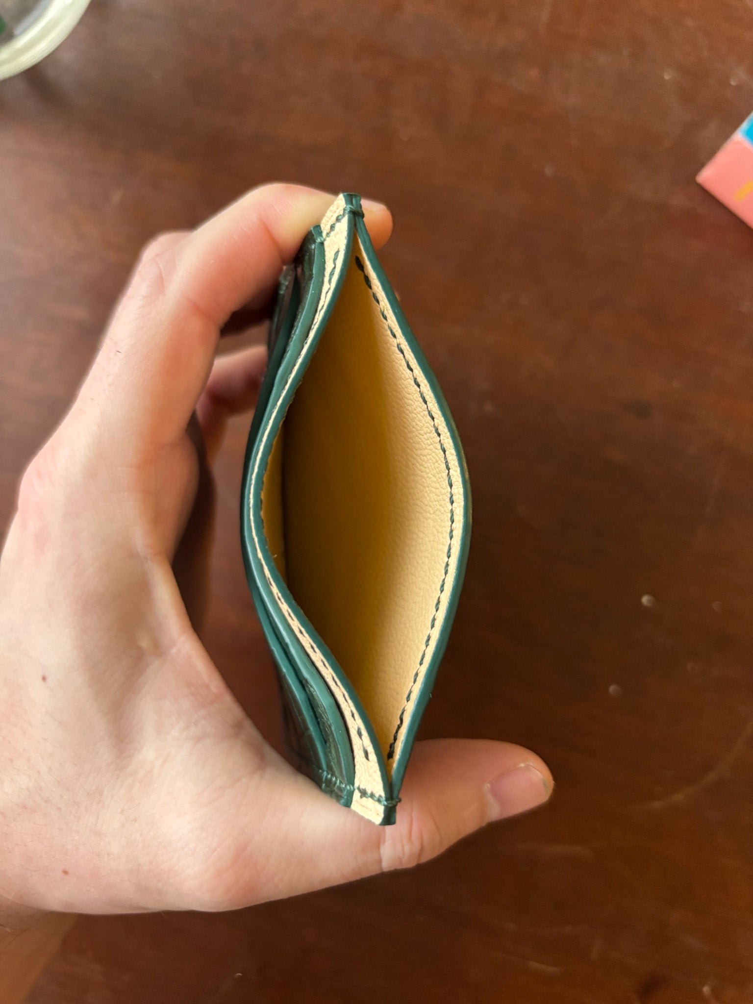 Forest Green American Wild Alligator and Chevre Cardholder