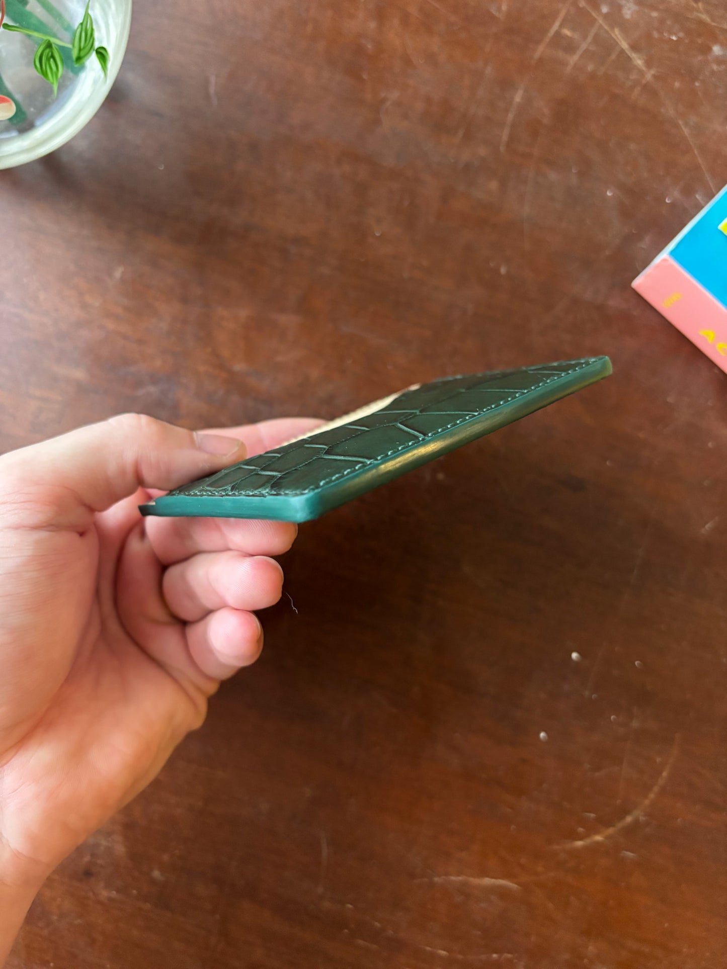 Forest Green American Wild Alligator and Chevre Cardholder