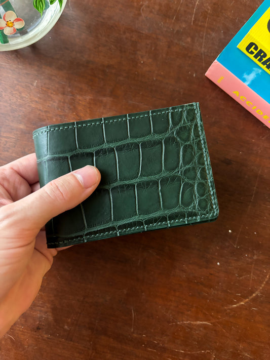 Forest Green American Wild Alligator and Chevre Billfold