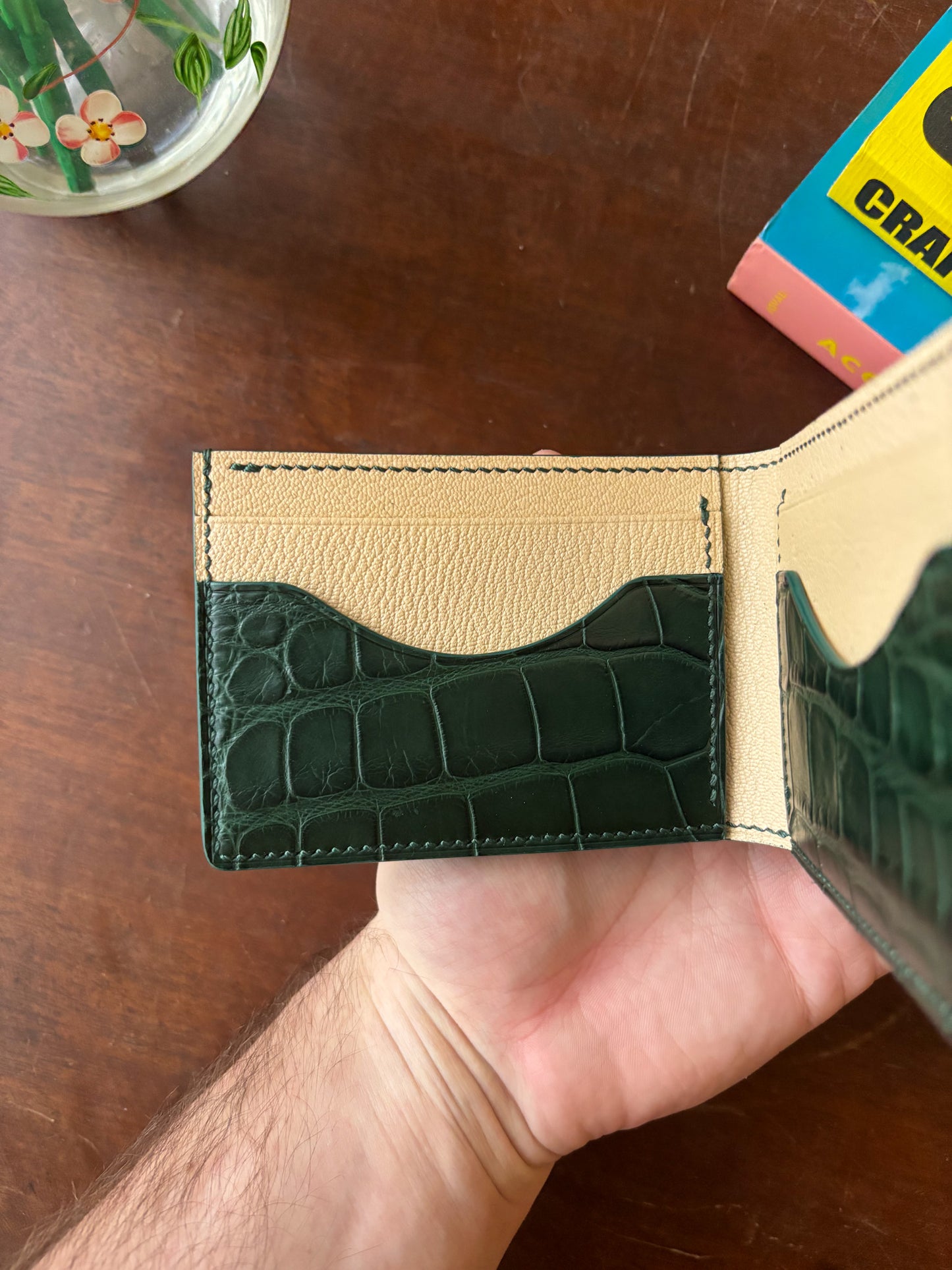 Forest Green American Wild Alligator and Chevre Billfold
