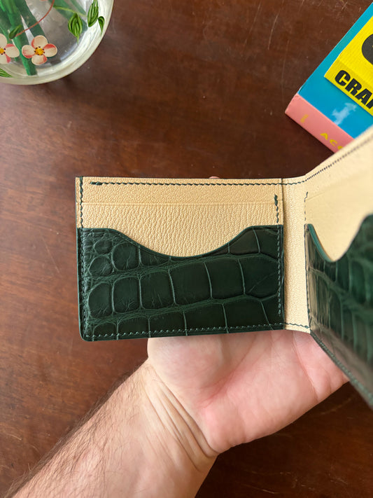 Forest Green American Wild Alligator and Chevre Billfold