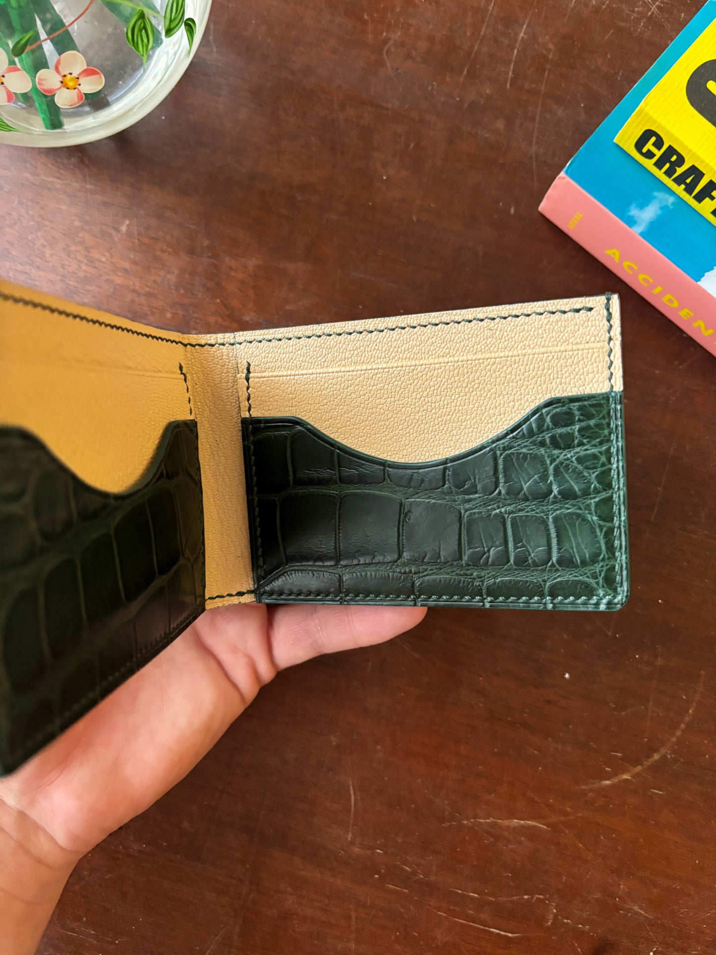 Forest Green American Wild Alligator and Chevre Billfold