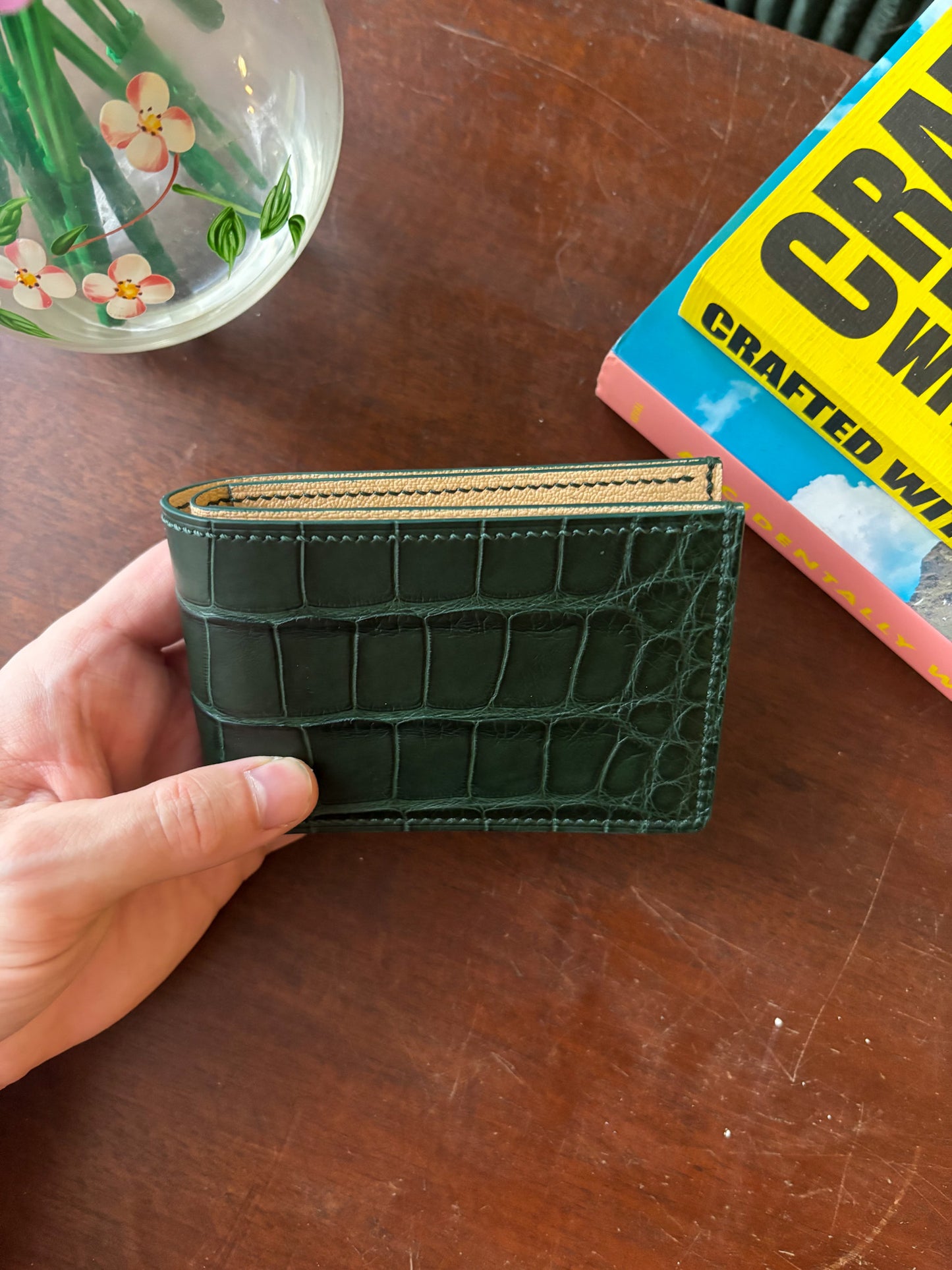 Forest Green American Wild Alligator and Chevre Billfold