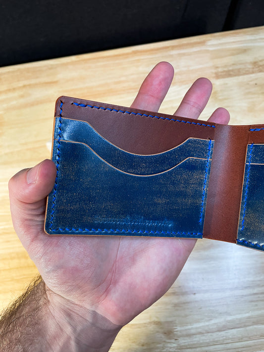 Shell Cordovan Blue Marble and Chestnut Billfold