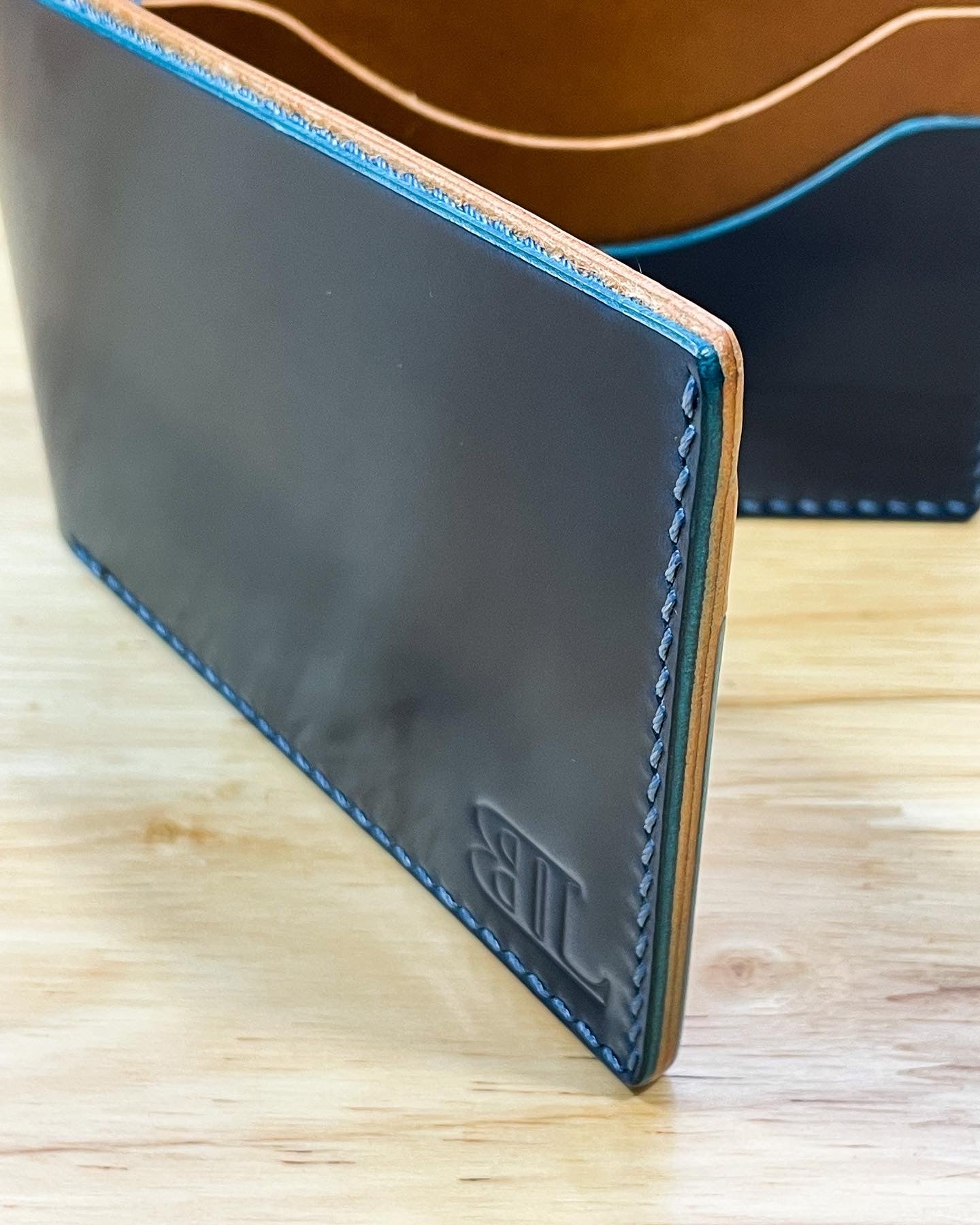 Shell Cordovan Blue and Whiskey Billfold – Bronson Leatherworks