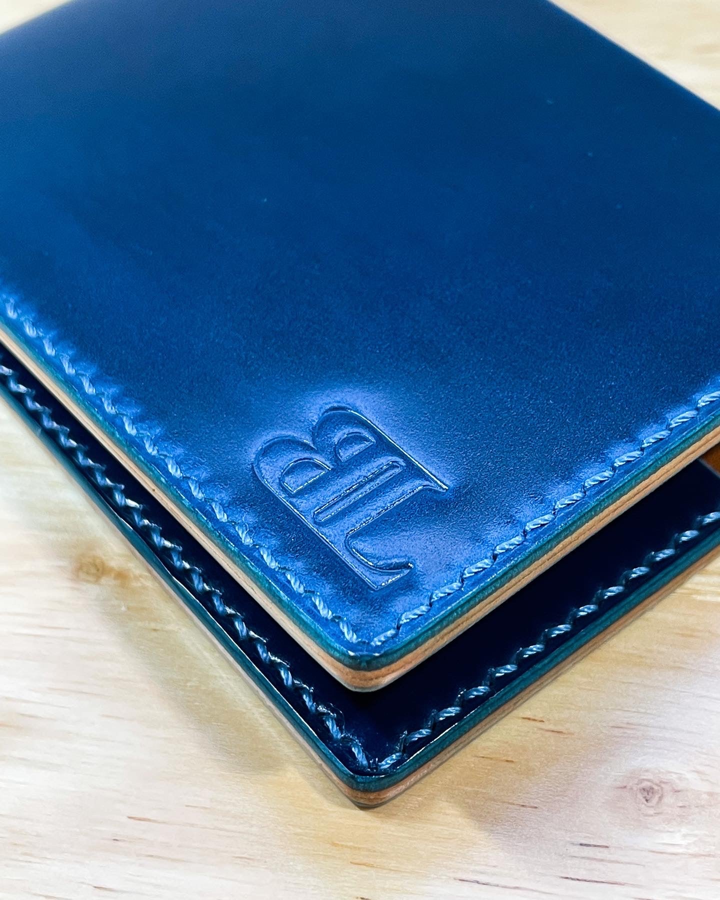 Shell Cordovan Blue and Whiskey Billfold