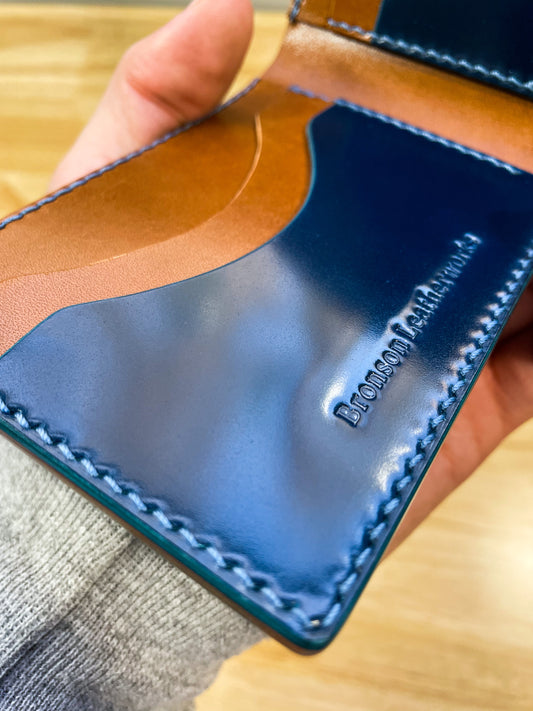 Shell Cordovan Blue and Whiskey Billfold